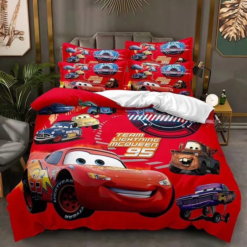 Cartoon Cars Bedding Set Lightning McQueen Duvet Cover Boy's Bedclothes Bed Linen Gift for Kids 220cm