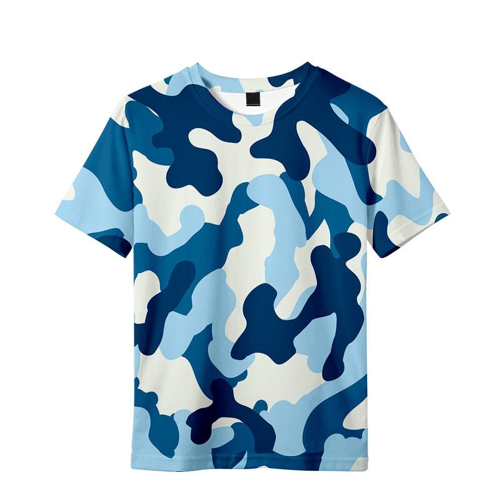 Camouflage Printing Short Sleeve T-shirts Kids Tops Tees Military Training Tshirt Children's Clothing Boys Blue Green T shirts cm