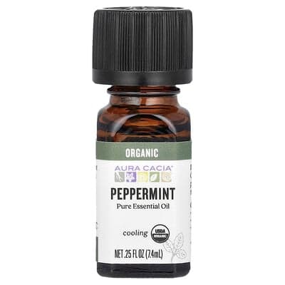 Aura Cacia, Organic Pure Essential Oil, Peppermint, 0.25 fl oz (7.4 ml)