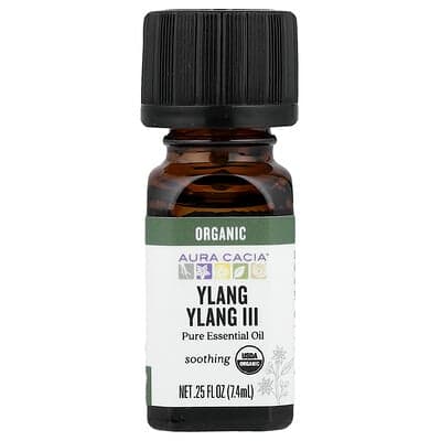 Aura Cacia, Pure Essential Oil, Organic Ylang Ylang III, 0.25 fl oz (7.4 ml)