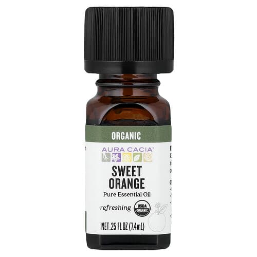 Aura Cacia, Pure Essential Oil, Organic Sweet Orange, 0.25 fl oz (7.4 ml)