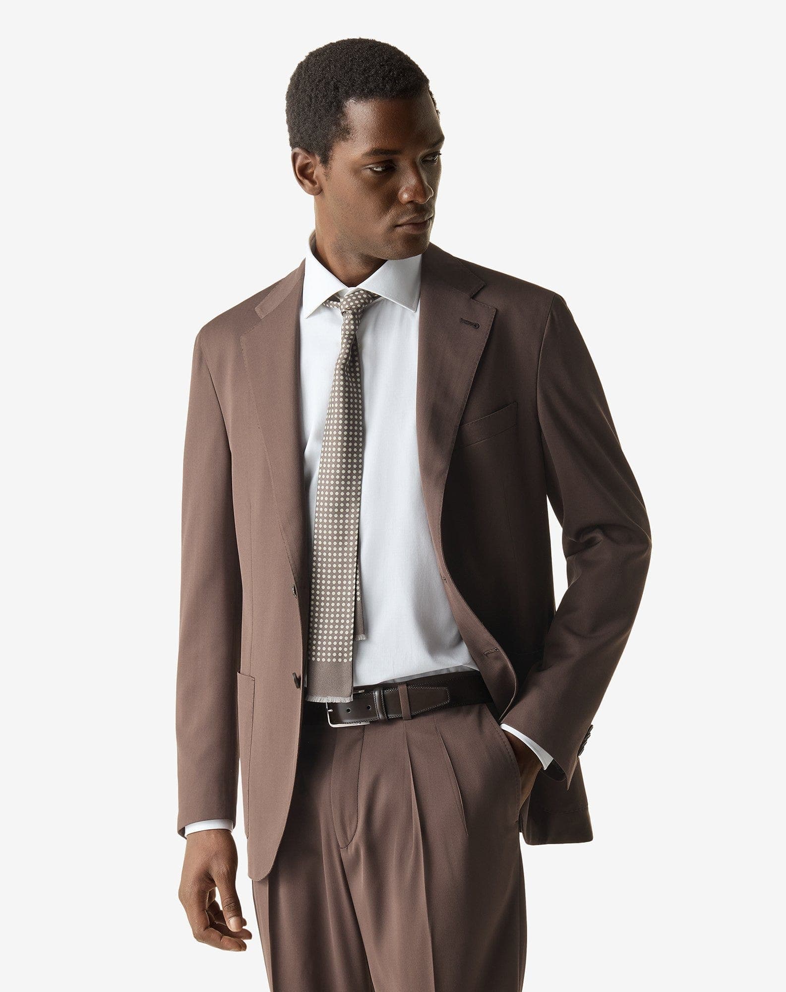 Brown wool and silk gabardine suit