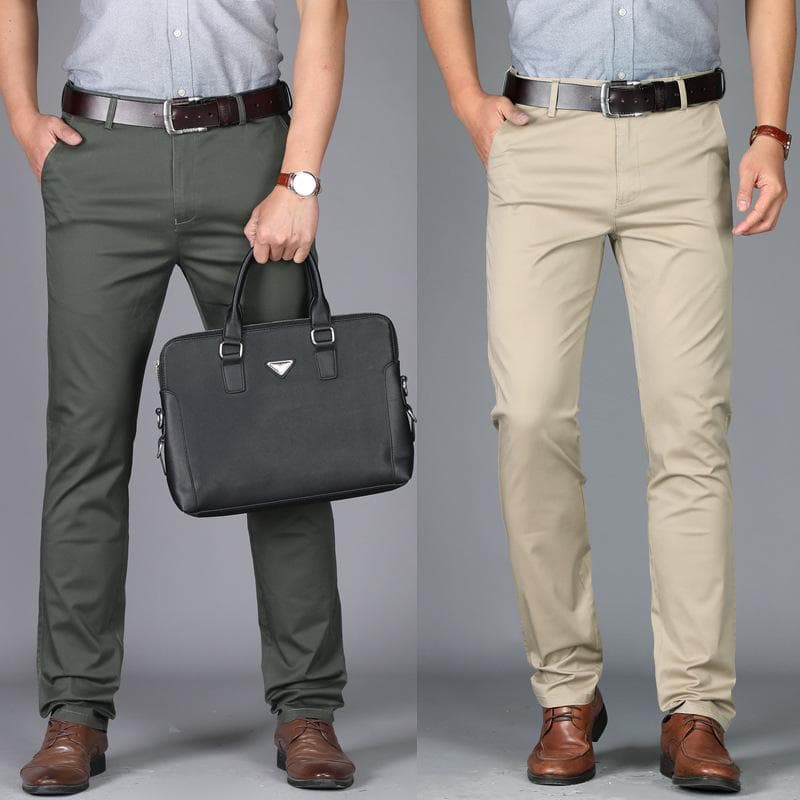 Men's Slim Suit Pants Fashion Business Casual Cotton Green Black Khaki Trousers Male Brand Clothing cm
