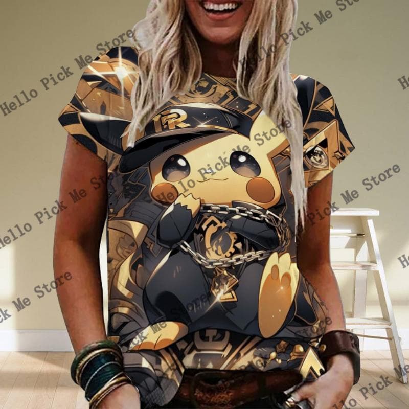 New Women's T-Shirts Pokémon Pikachu 3d Printed Summer Round Neck Short Sleeve Kawaii Female T Shirt Tops Tees Fashion Clothing cm