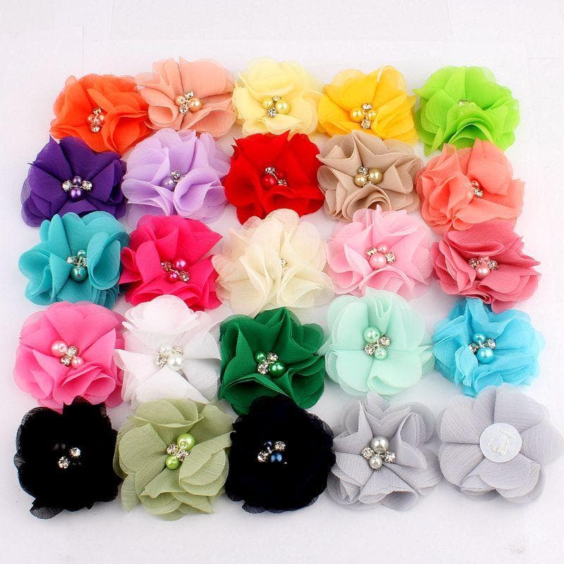 10PCS 2 35Colors Mini Chiffon Fabric Flower For Wedding Invitation Artificial Flowers For Dress Decoration white