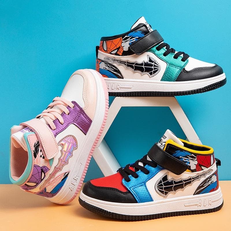 Spring and Autumn New Style Student Leather Casual Shoes Cartoon Boys and Girls Soft Bottom Sports Shoes cm black