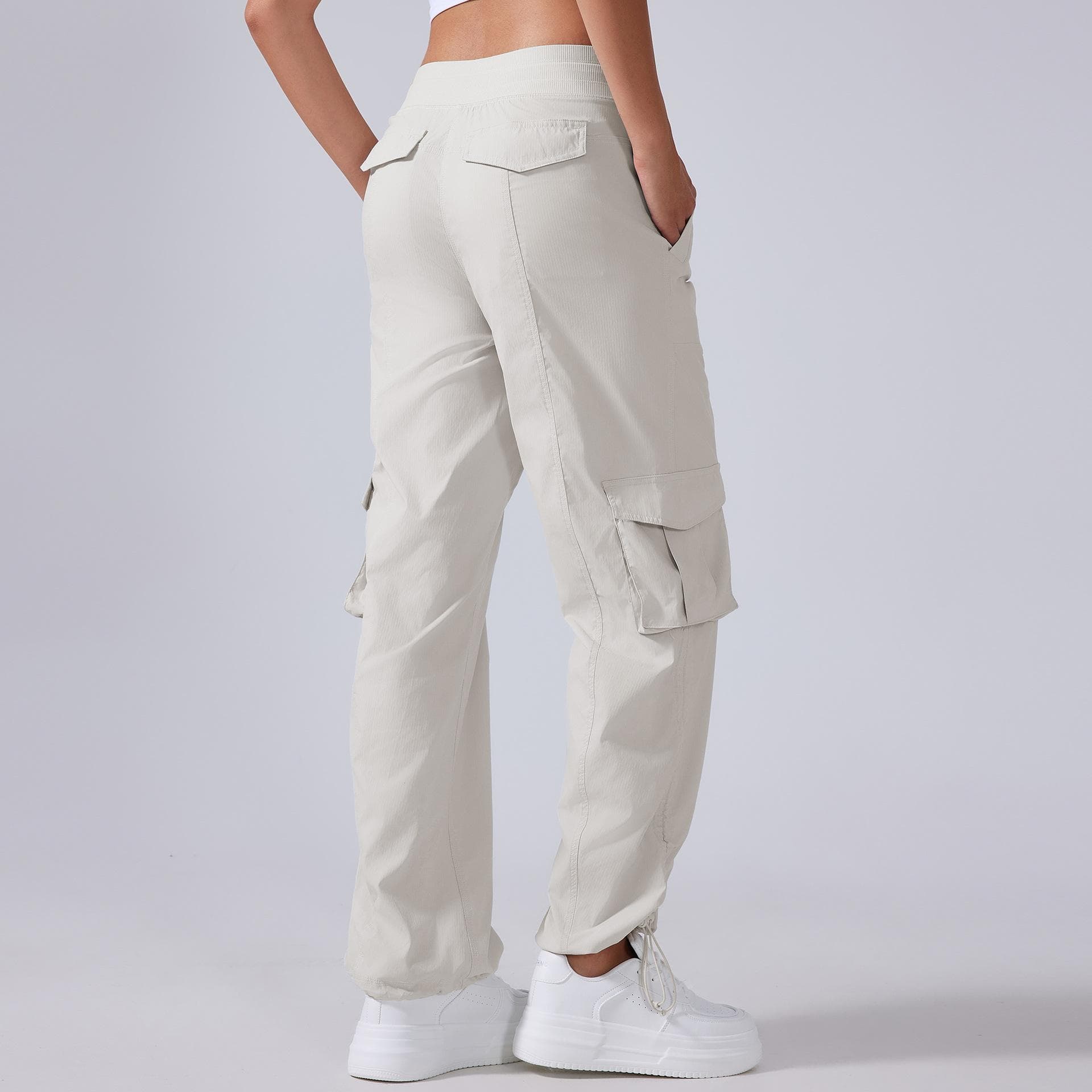 New Light and Quick-drying Outdoor Running Sports Pants Women's Drawstring Large Pocket Wide-leg Tooling Casual Pants cm