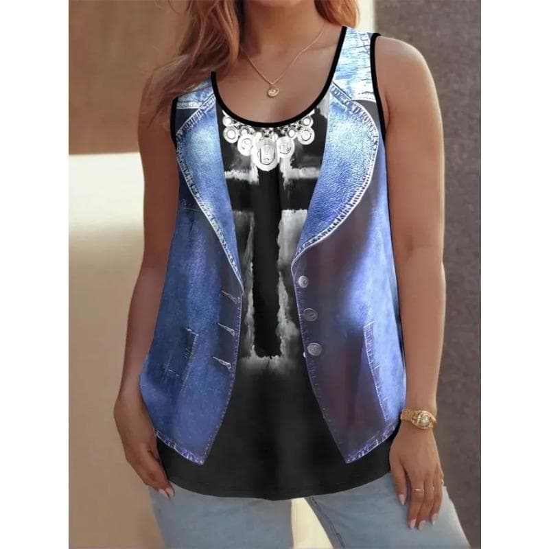 Summer Women's Sleeveless Vest Creative Color Printing Comfortable Soft Fashionable Versatile Vest cm