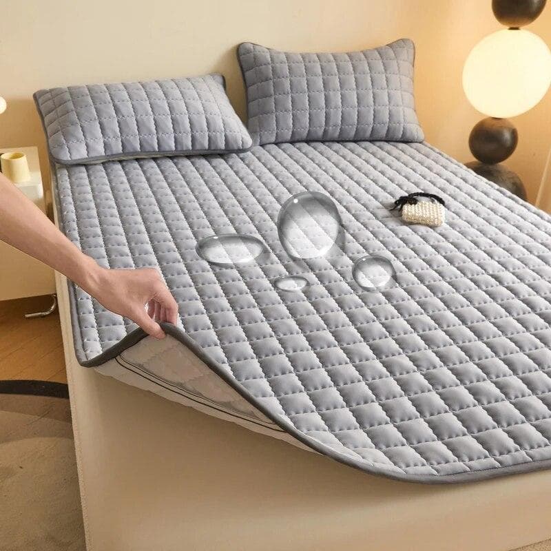 Waterproof Mattress Mat with Elastic Quilted Bed Sheet Soft Skin-friendly Bedsheet Mattress Protector Mat No Pillowcase blue