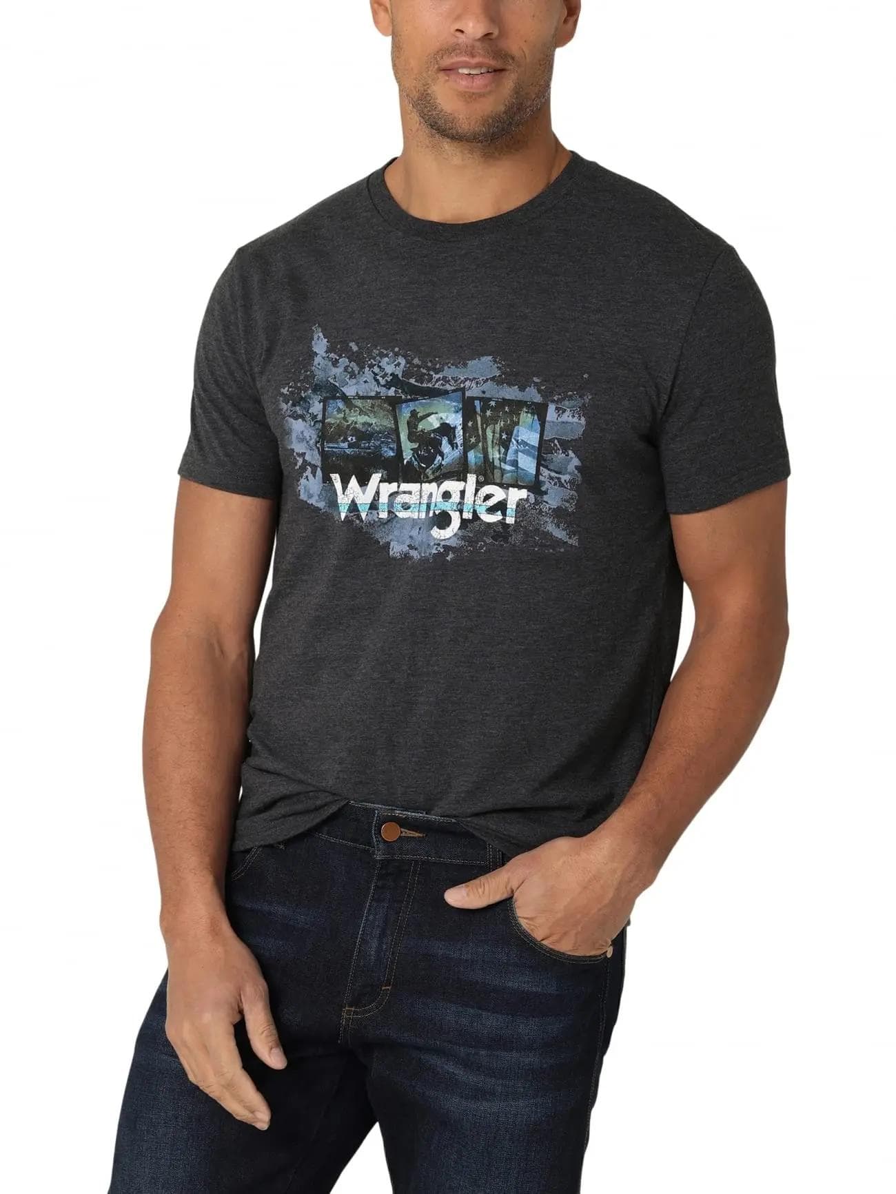 Wrangler Men's Western Crew Neck Short Sleeve Tee Shirt Summer Outdoor Sports Round Short Sleeve T-shirt Fitness Men Women cm