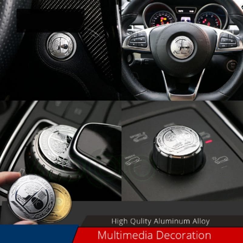 Car Styling Steering Wheel Badge Engine Start Stop Multimedia Mouse Button Cover Emblem Stickers for B C E GLE GLS GLA GLC ML GL S V G Class silver