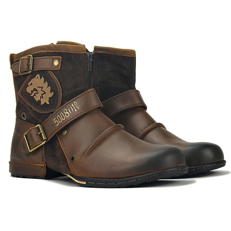 Men's Shoes Boots Warm Leather Vintage Motorcycle Male Boots Riding Retro Metal Buckle Men's Ankle High Top Boots cm black