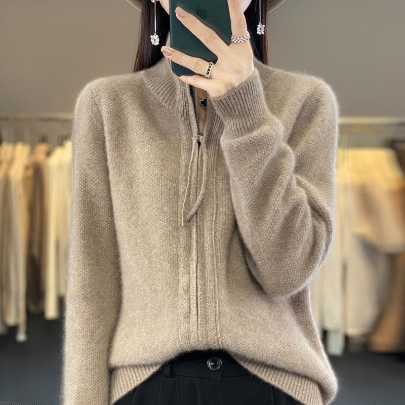 High Quality Woolen Women's Cardigan Standing Collar Bidirectional Zipper Cashmere Sweater Autumn and Winter Sweater Jacket cm