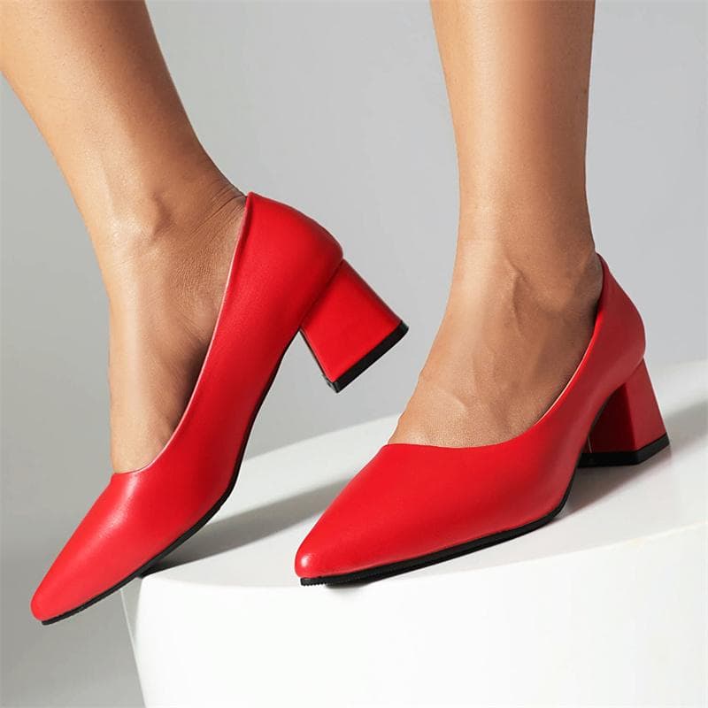 Fashion Medium Heeled Shoes Ladies Dress Pumps Large Size Classic Pointed Toe Women's Short Heel Red Green Nude Party Office Shoe Female cm yellow