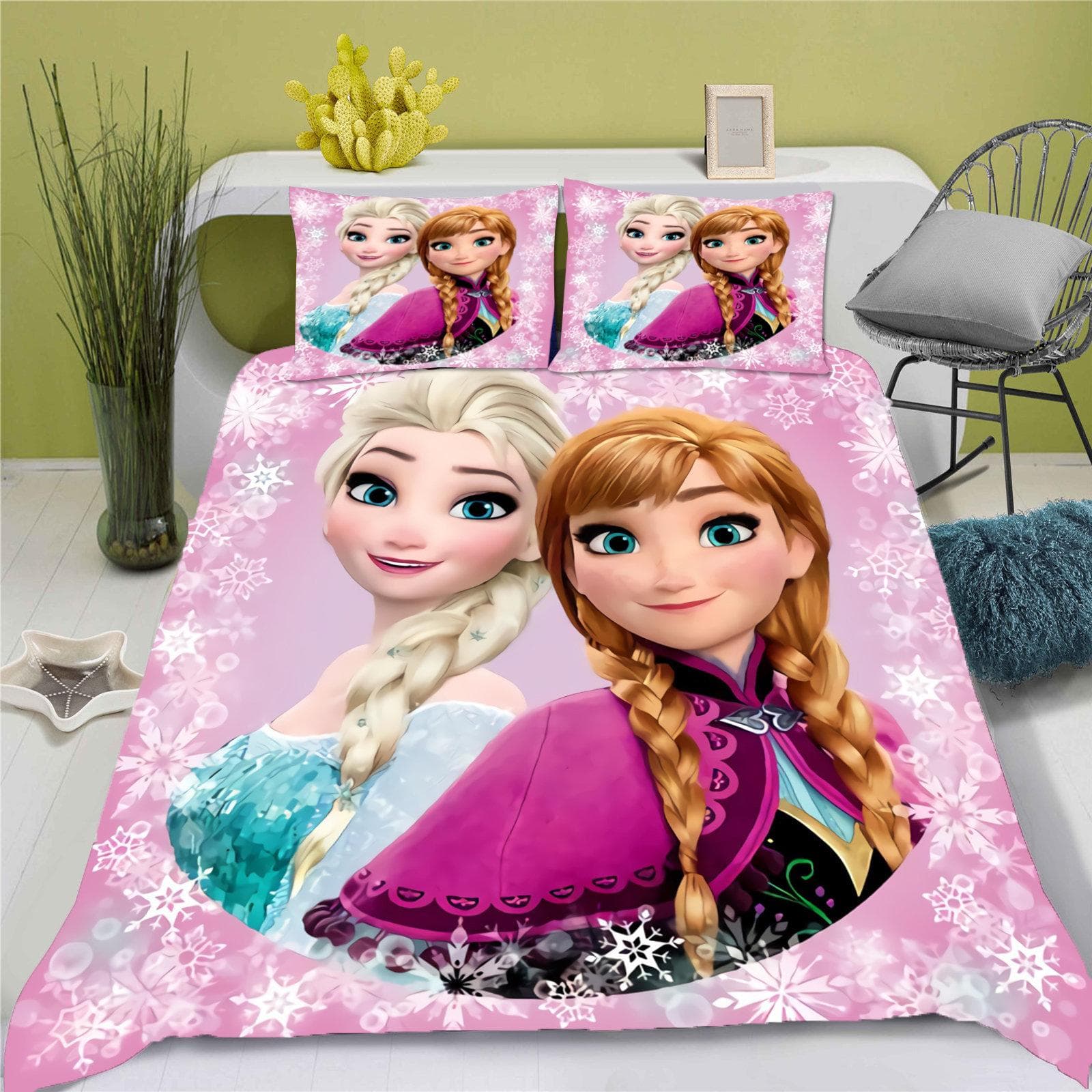 Children's Frozen Princess Bedding Set Elsa Bear Duvet Cover Queen with Pillowcase 3D Children's Bedding Set 210cm