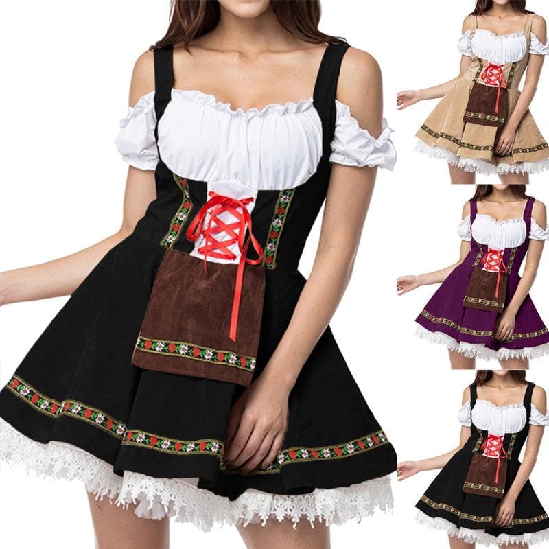 Women Oktoberfest Costume German Bavarian Dirndl Beer Maid Fancy Dress S-4XL cm dark green