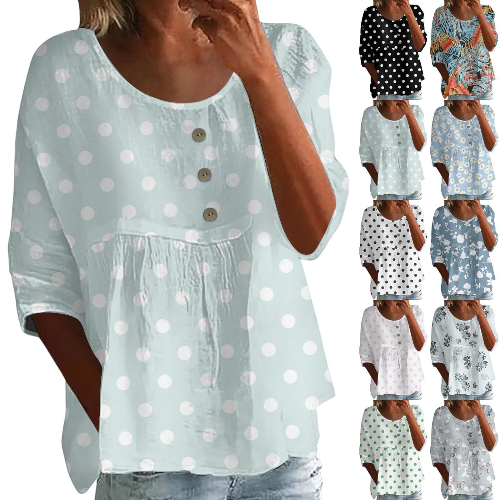Linen Shirts For Women 3/4 Sleeve Button Down V Neck Summer Tops Dressy Casual Cute Shirts cm white