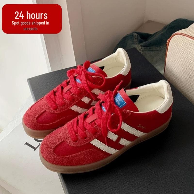 Retro Red Lace-up Women's Leather Skate Sneakers cm