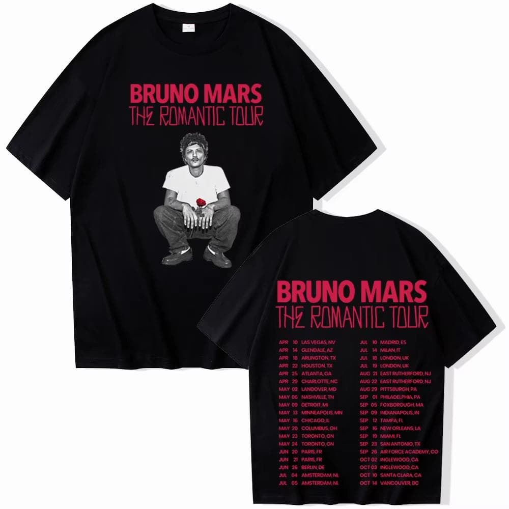 Bruno Mars The Romantic Tour 2026 Tshirt Man Woman Harajuku Short Sleeve Oneck Casual Shirt Bruno Mars The Romantic Tour cm