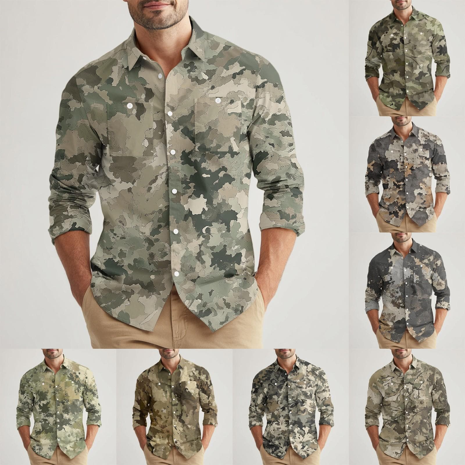 Men's Loose Classic Lapel Multi-pocket Industrial Work Shirt Top cm