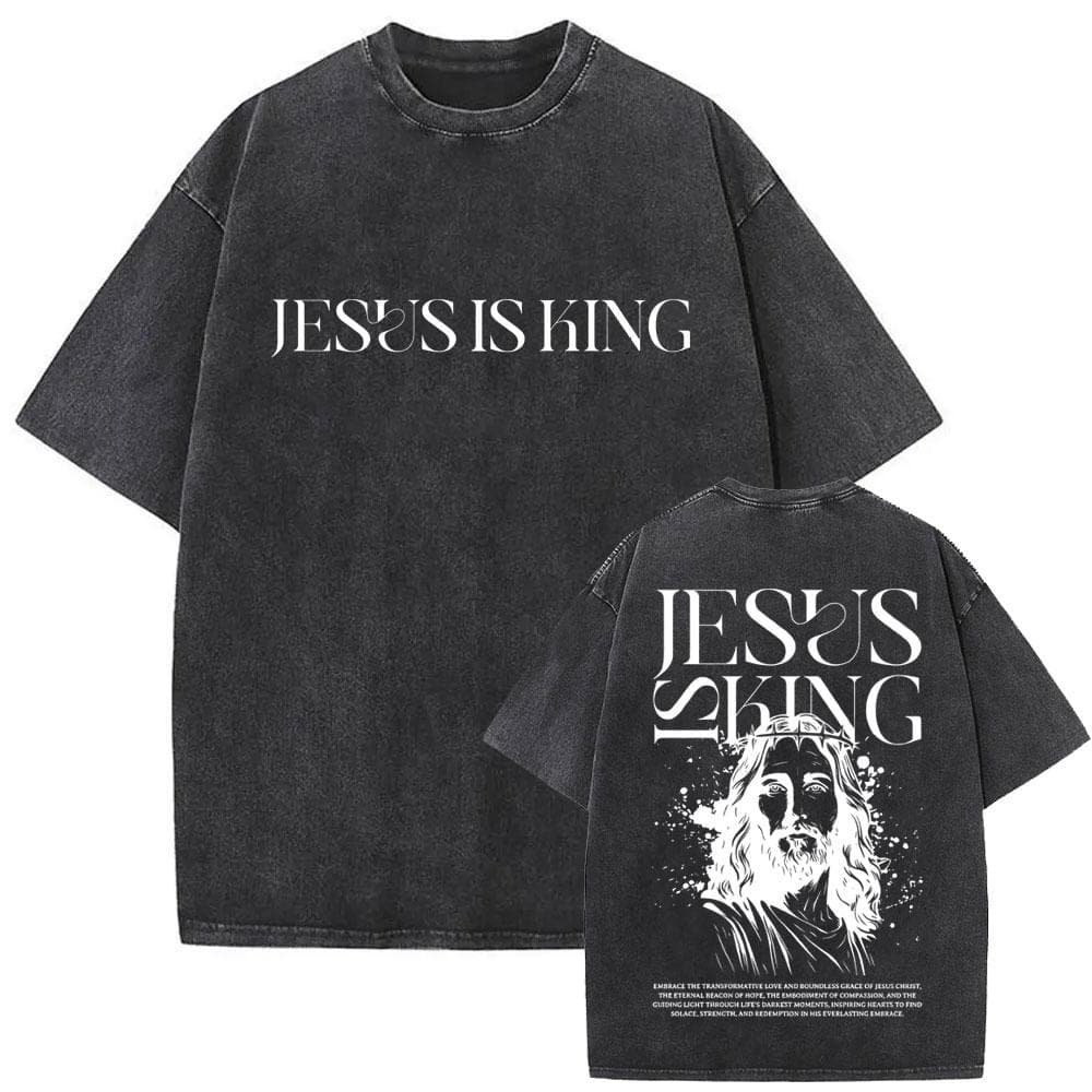 Christian Religious Jesus Is King Vintage Washed T-shirt Men Women Gothic Oversized T-shirts High Quality Cotton T Shirt cm