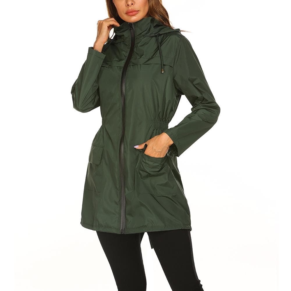 Spring and Autumn Outdoor Waist-closing Hooded Lightweight Rainproof Jacket Sports Windbreaker Casual Waterproof and Quick-drying Basic Jacket Women c