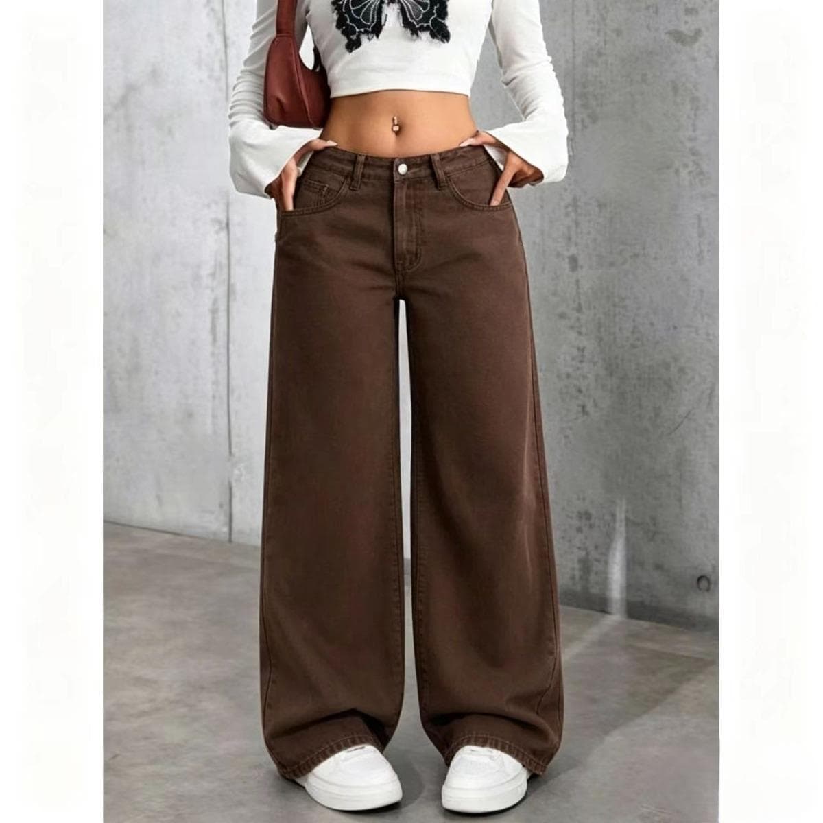 Women's High Waist Straight Leg Jeans, Loose Wide Leg Denim Pants, Acid Washed Light Blue Stretchy Jeans with Pockets, Casual Office Work Trousers cm