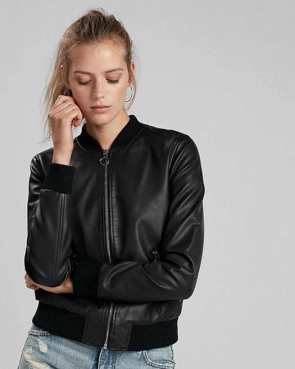 Handmade Women's Black Soft Leather Jacket Bomber Stylish Genuine Lambskin Biker cm black