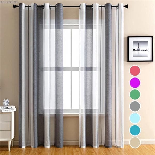 Stripe Sheer Curtains for Living Room Bedroom Tulle Curtains Window Tulle Striped Voile Curtain Drapes Half-Window Blinds Home 1PCS