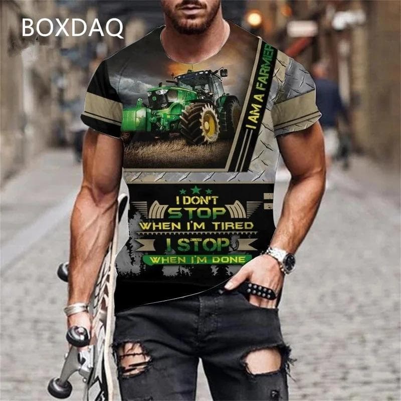 Men's Tractor T-Shirts Short Sleeve O-Neck 3D Print Car Farmer Tools Sports Tee T-Shirts cm