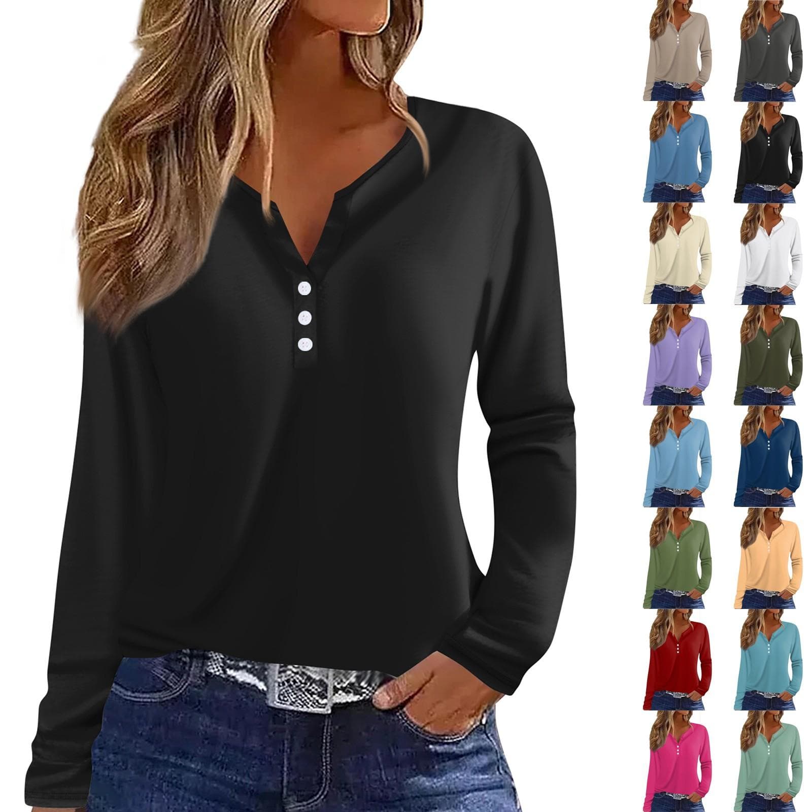 Women's T Shirt Tee Button Long Sleeve Daily Weekend Fashion Basic V- Neck Regular Top cm green