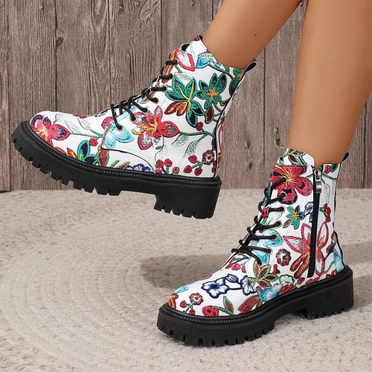 2024 Large Women's Multicolor Martin Boots with Low Heel - European and American Fashion cm