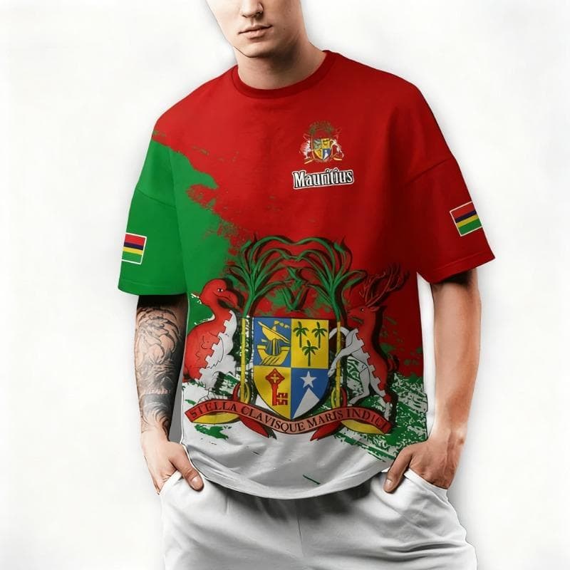 The Republic-Of Mauritius Flag 3D Printed T-shirts Mauritius Coat Of Arms Graphic T-shirts Men Fashion Short Sleeves Top cm