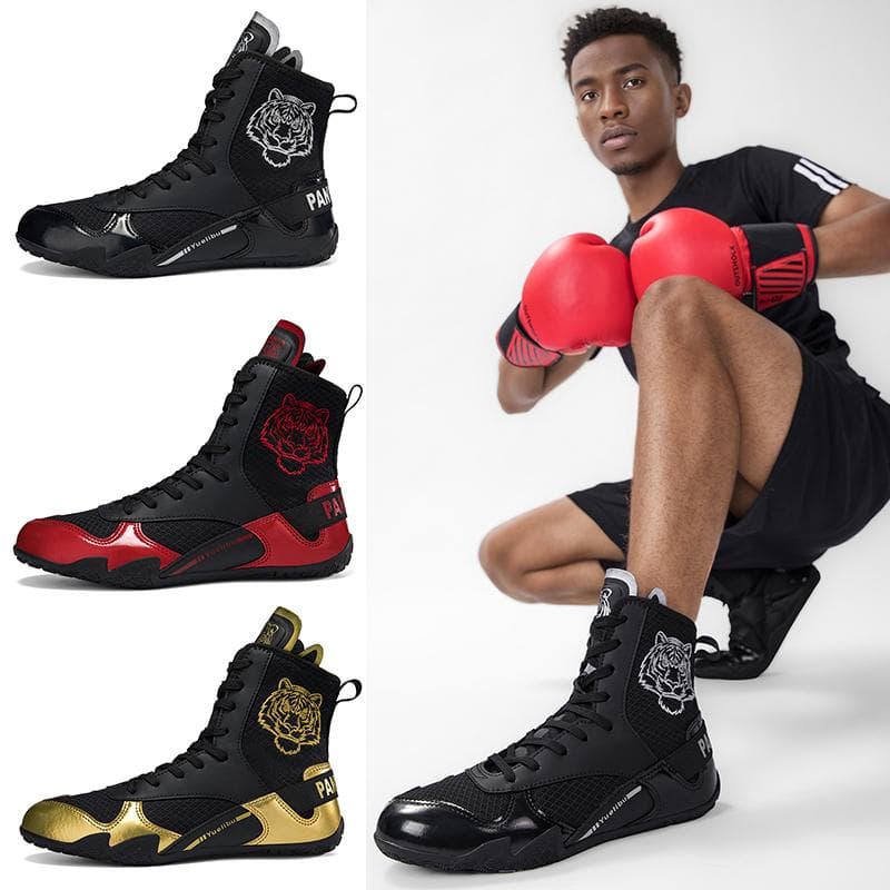 Unisex Boxing Boots Anti-skid Wrestling Fighting Boxing Shoes Men's Riding Boots Motorcycle Boots Women's Wrestling Competition Boots cm black