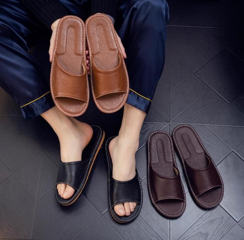 Big sizes Genuine Cow Leather Slippers Homes in indoor slipper summer open toe sandals men women elderly casual Slides shoes cm