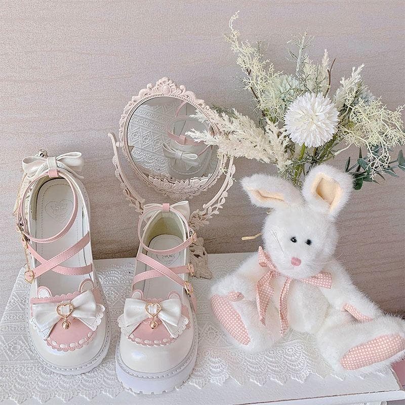 2024 New Autumn Lolita Shoes Bow Cute Soft Girl Wild College Style JK Uniform Round Head Small Leather Shoes Kawaii Shoes cm white