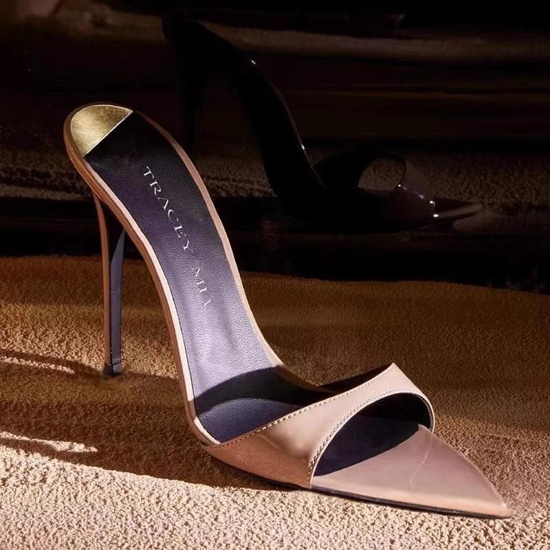 Fashion Summer Fashion High Heel Women Slippers Gladiator Sandals Cozy Patent Leather Pointed Toe Slip-On Slides Shoes Mules cm pink