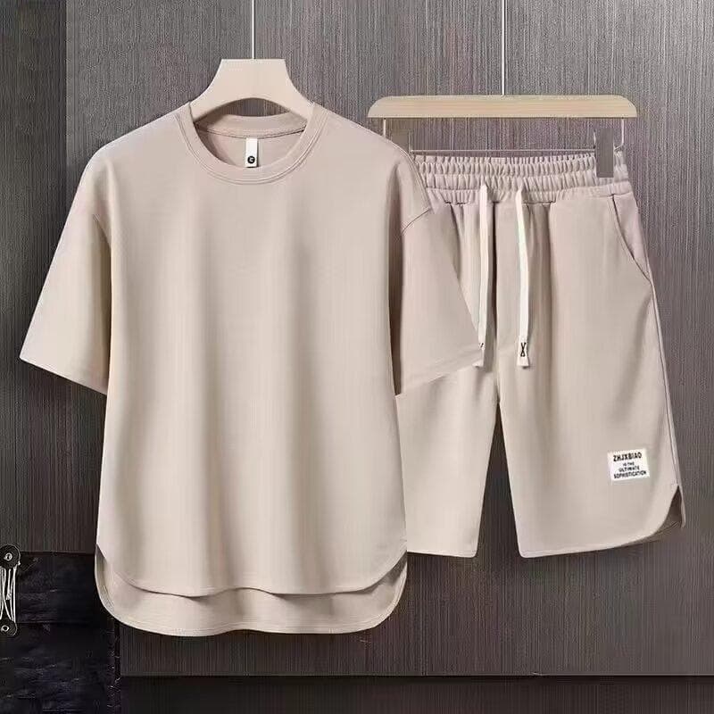 Casual Sportswear Men's Summer Walf Checked Short Sleeves T-shirt and Shorts 2-Piece Set Korean Trendy Street Style cm red