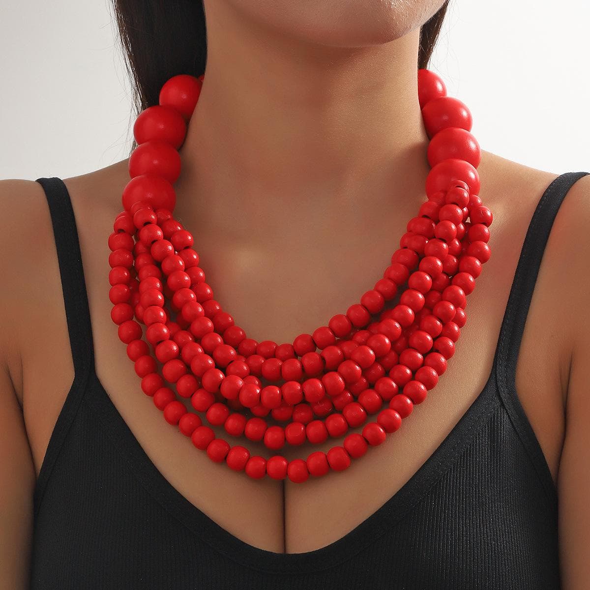 African Style Bohemian Multi-layer Wooden Handmade Beaded Bib Necklace for Women Summer Jewelry Accessories Choker brown