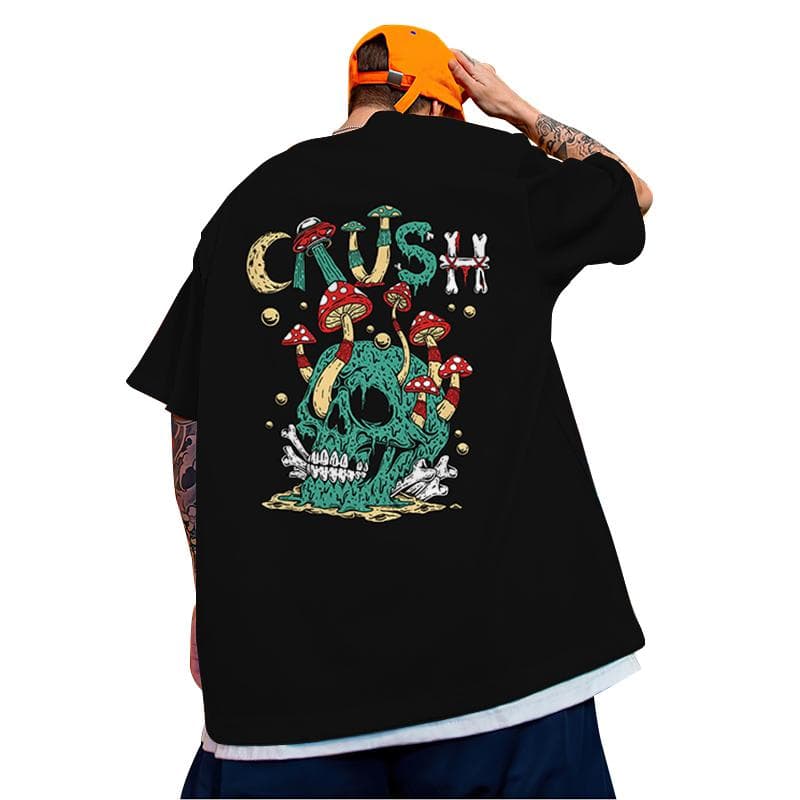 Oversized Short Sleeved T-Shirt Skull Print T-Shirt Korean Hip Hop Top Fashion Men's T-Shirt Summer Mesh Casual Men's Clothing cm
