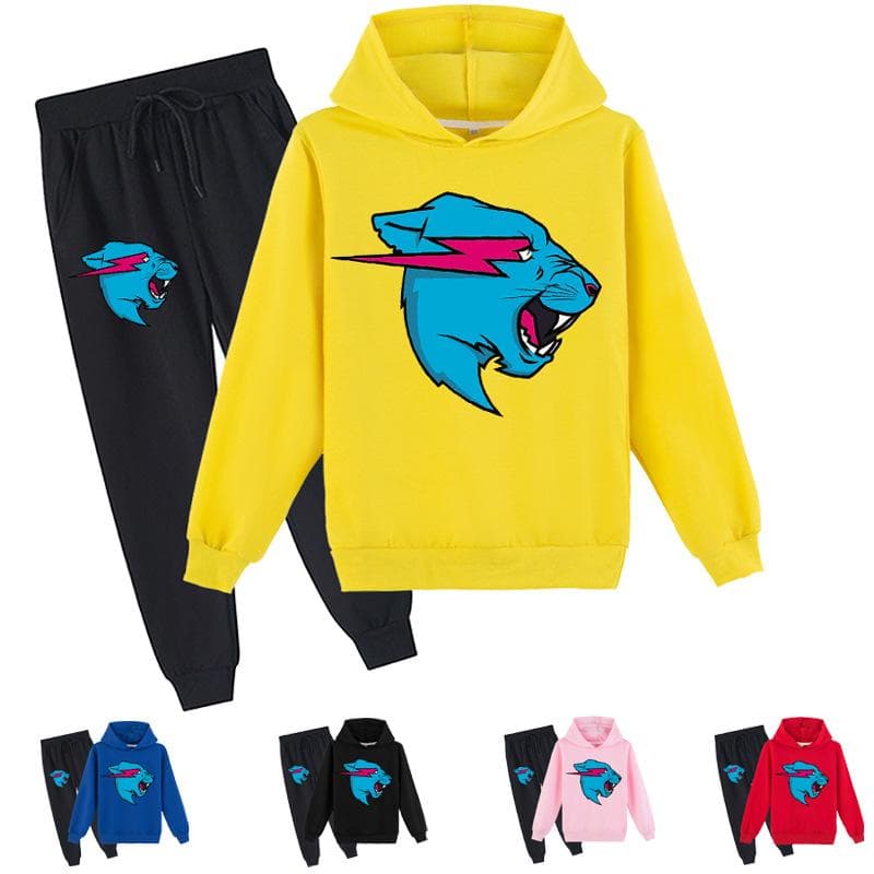 Fashion Mr Beast Lighting Cat Childrens Boys Sweater Cotton Hoodies and Pants Sets cm purple