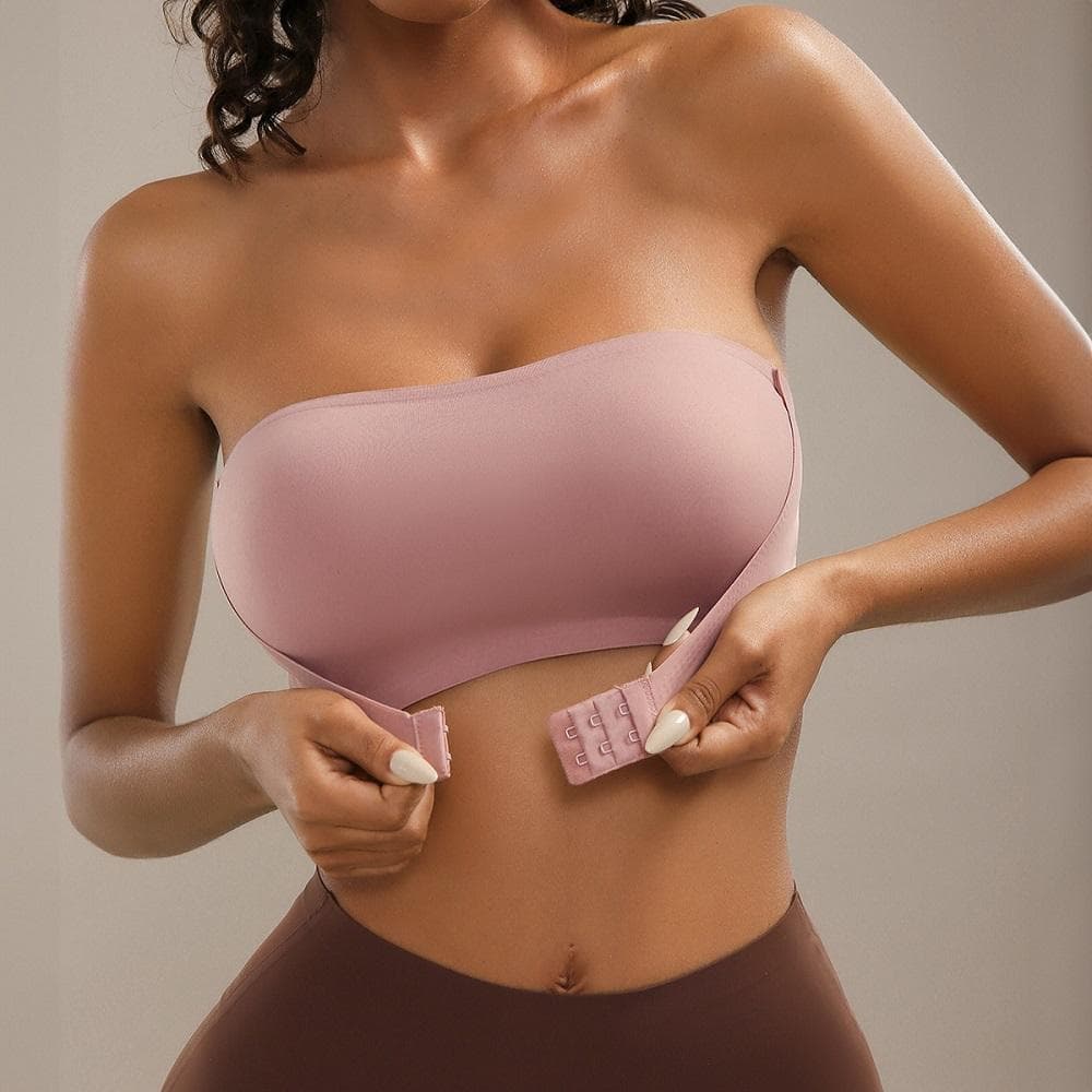 Strapless Tops Bra for Woman Front Closure Bralette Seamless Wireless Push Up Tube Top Female Underwear cm beige
